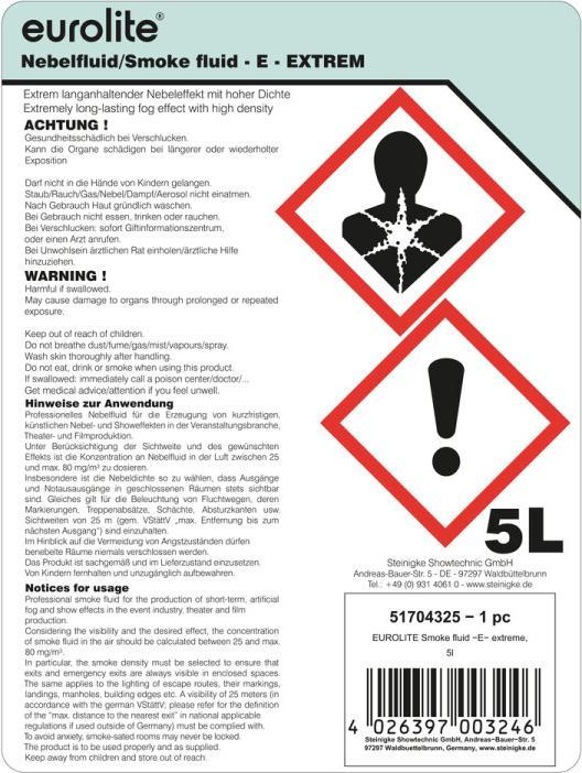Energy Label Eurolite Smoke Fluid -E- Extreme, 5l Fog Fluid (Fog fluid)