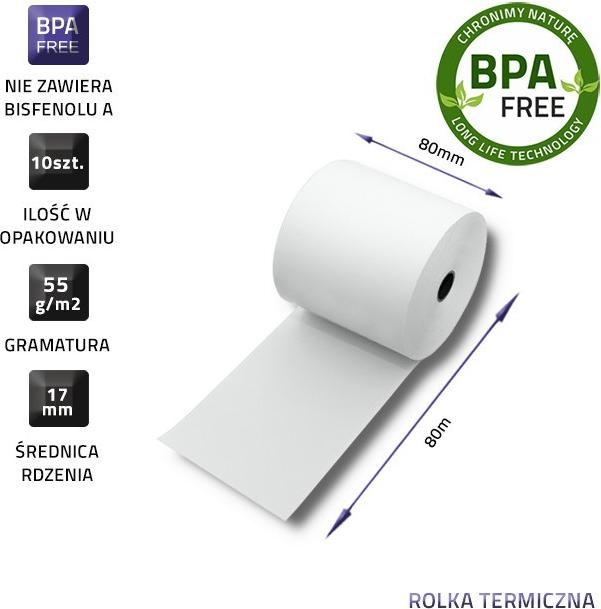 Immagine prodotto Qoltec 51892 Rotolo termico 80 x 80 | 55g/m2 | 10 pezzi | Senza BPA