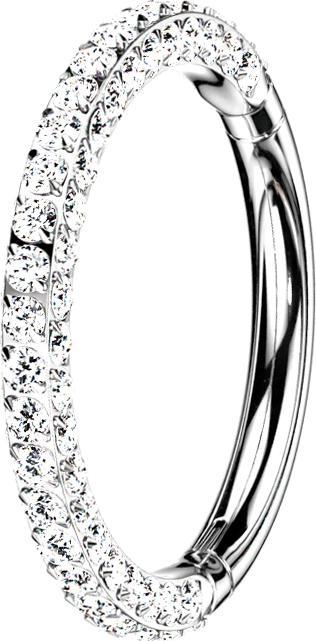 Produktbild Star Piercing Micro Segmentring klappbar silber front und seitlich Kristalle silber (ohne Messing, Titan G23)
