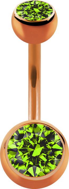 Immagine prodotto Star Piercing Banana oro rosa con due sfere di cristallo verde chiaro (Acciaio chirurgico 316L, senza ottone)