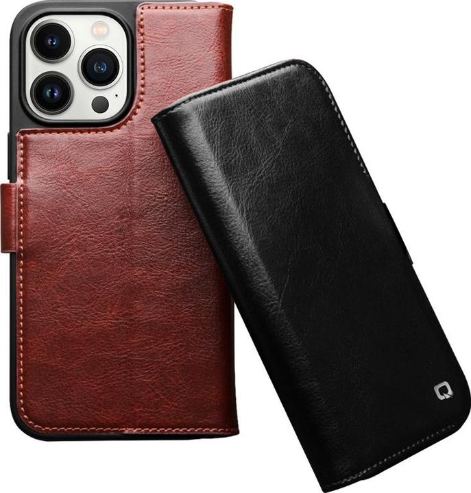Image du produit QiAlino Fourre Samsung Flip cuir véritable avec fermeture magnétique foncé (Apple iPhone 15 Pro)