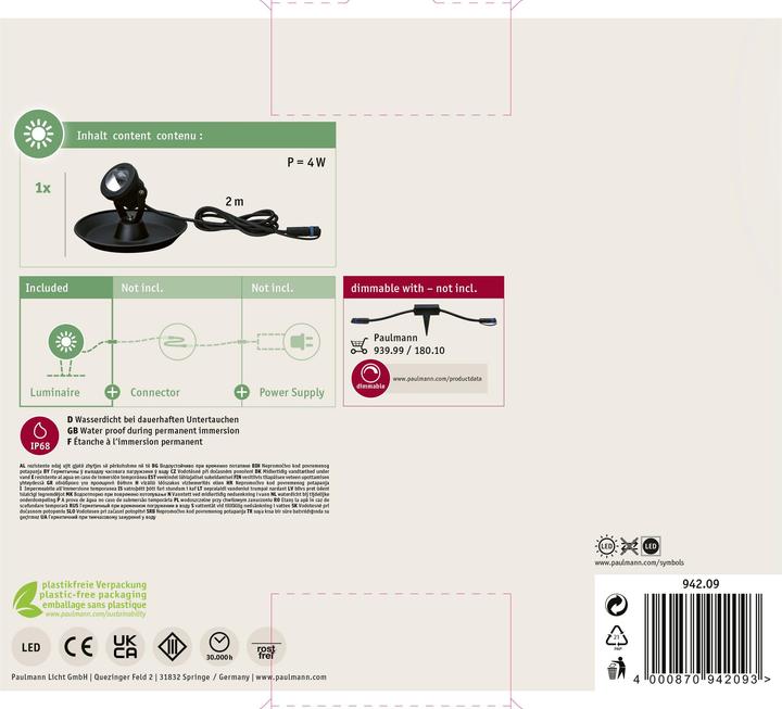 Image du produit Paulmann Plug & Shine Underwater Spotlight (400 lm, IP68)