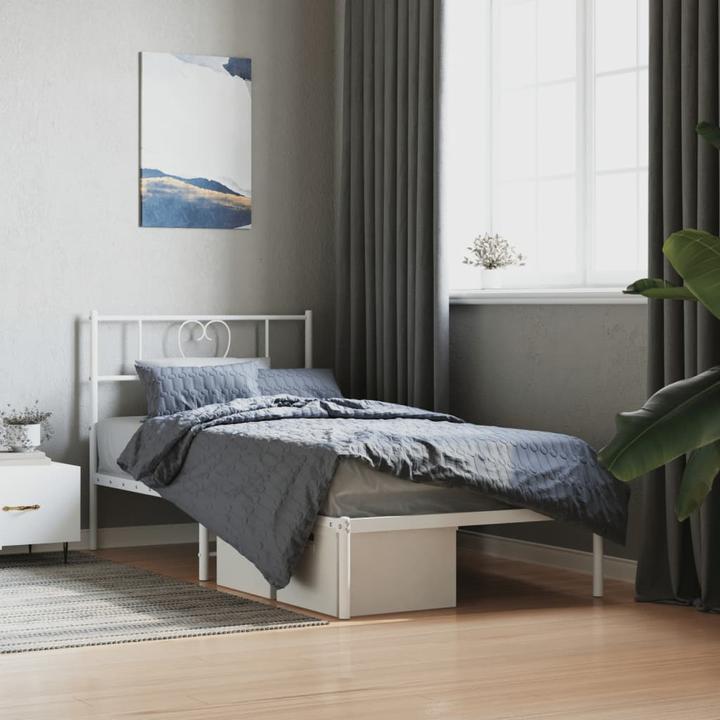 Produktbild VidaXL Bettgestell mit Kopfteil Metallbett Bett Einzelbett Weiss 100x200cm (100 x 200 cm)