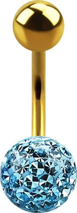Produktbild Star Piercing Banane vergoldet mit Kugel und Kristall Kugel aqua Epoxy Schutzschicht (ohne Messing, Titan G23)