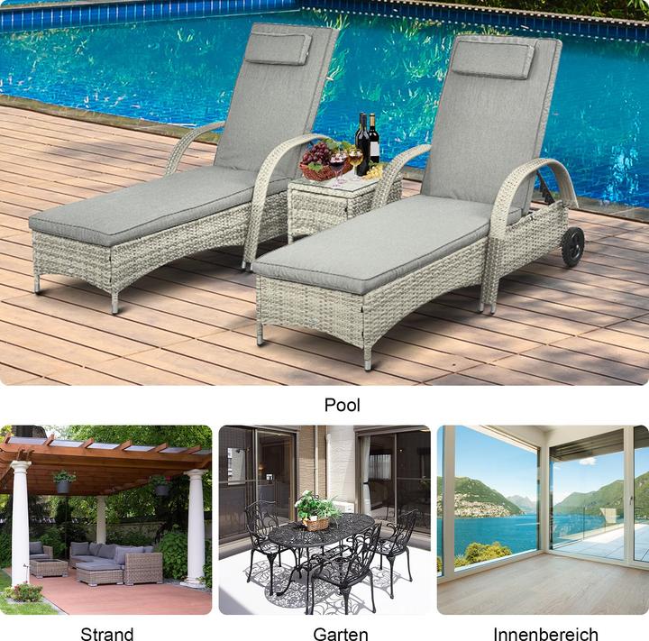 Image du produit Outsunny Bains de soleil en rotin avec table