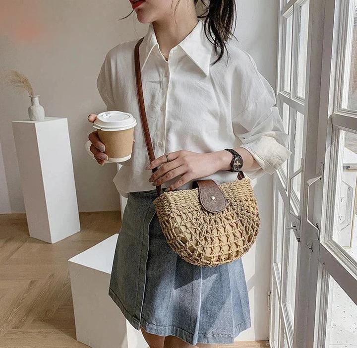 Immagine prodotto Only-Bags.Store Estate in paglia Ba Fashion Half Circle Bags Rattan Handmade Messenger Handbag Travel Beach Bags