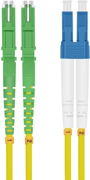 Produktbild Helos fiber optic cable E2000® APC (LSH) / LC Duplex 9/125 OSm OS2 yellow 0.5 m (UTP, CAT6, 0.50 m)