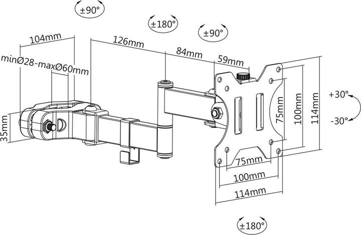 Produktbild Maclean MC-984 LED LCD Monitor Arm Bracket for Pole Mounting 8kg 28-60mm Extendable Folding 17-32" (Tisch, 32")