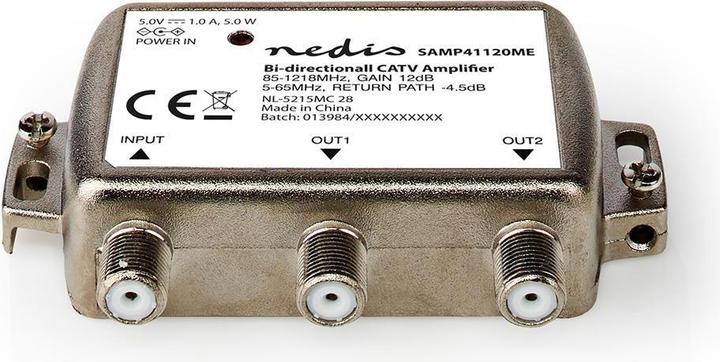 Image du produit Nedis SAMP41120ME Amplificateur CATV Gain : 12 dB 85-1218 MHz Nombre de sorties : 2 voie de retour Silb (Bloc d'alimentation)