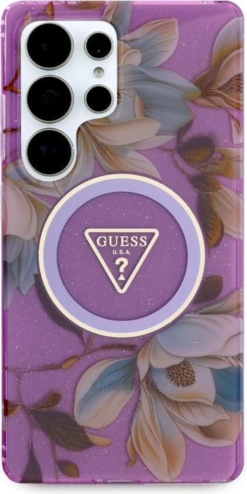 Immagine prodotto Guess Etui Glitter Flowers Triangle Buttons MagSafe do Samsung Galaxy S25 Ultra fioletowy (Samsung Galaxy S25 Ultra)