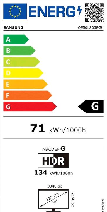 Energie-Label Samsung The Frame QE50LS03B - (EU) (50", LS03B (EU), QLED, 4K, 2023)