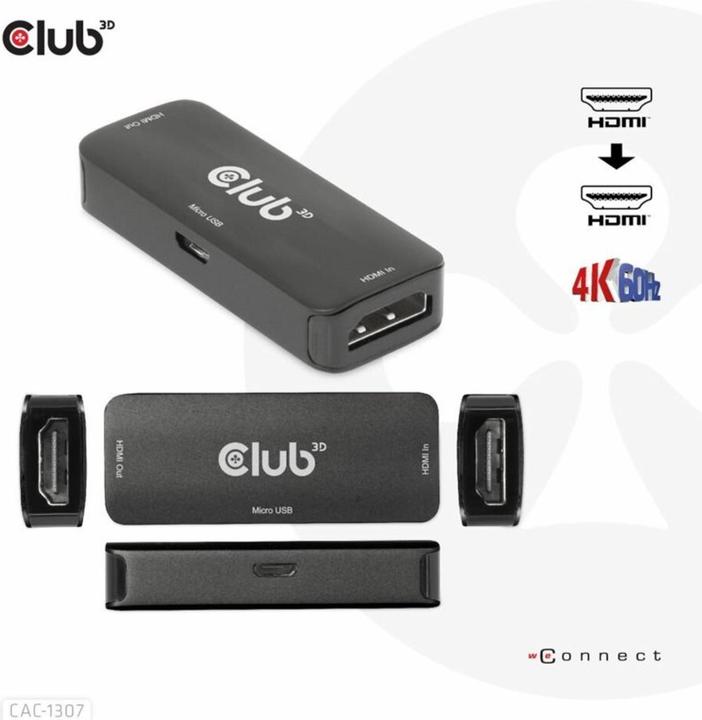 Produktbild Club 3D Club3D Repeater HDMI > HDMI 4K60Hz aktiv Bu/Bu retail (0.06 m)