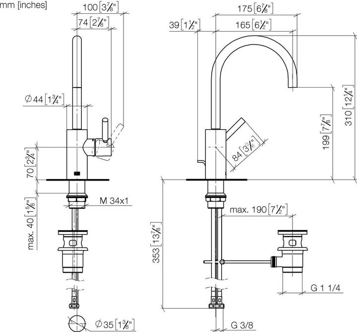 Produktbild Dornbracht Meta Waschtisch-Einhandbatterie mit Ablaufgarnitur, Ausladung 167 mm, Auslauf schwenkbar