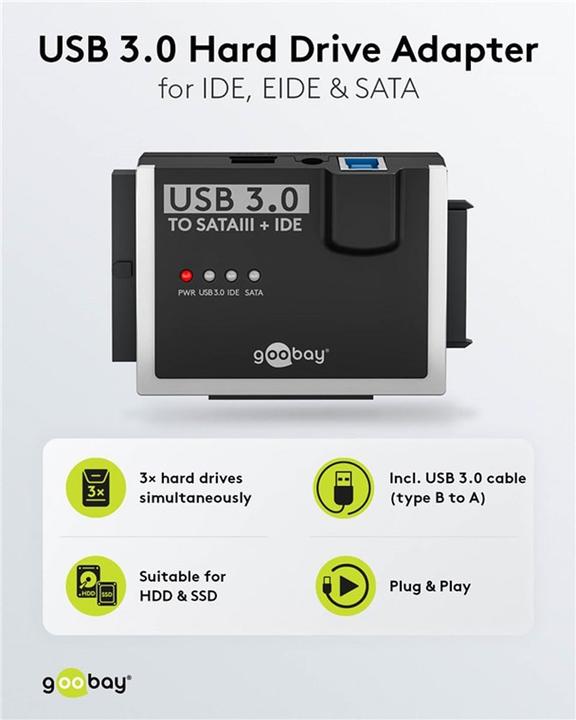 Actual product image Goobay USB 3.0 hard drive adapter for IDE and SATA (2.5", 3.5")