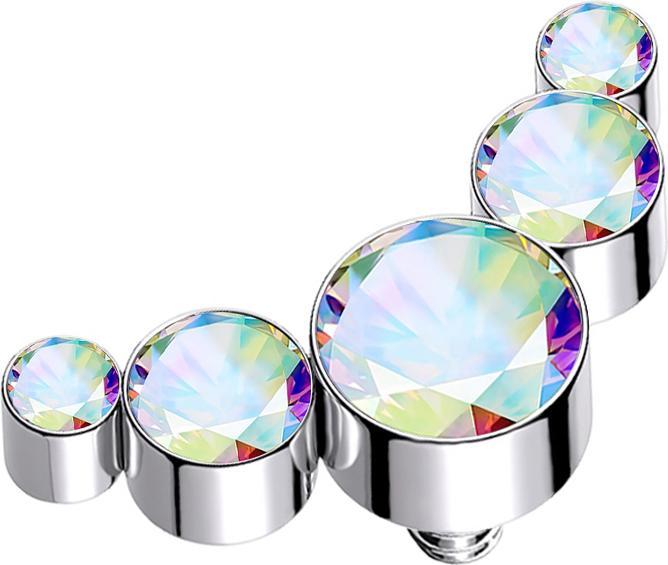 Star Piercing Dermal Anchor silber fünf Kristalle multicolor (Chirurgenstahl 316L)