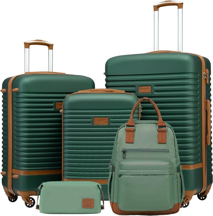 Actual product image Coolife 5-teiliges Hartschalenkoffer-Set mit Reiserucksack & Kulturbeutel (93 l, Hand luggage (up to 50 litres), M (50 - 90l), L (90 - 115l))