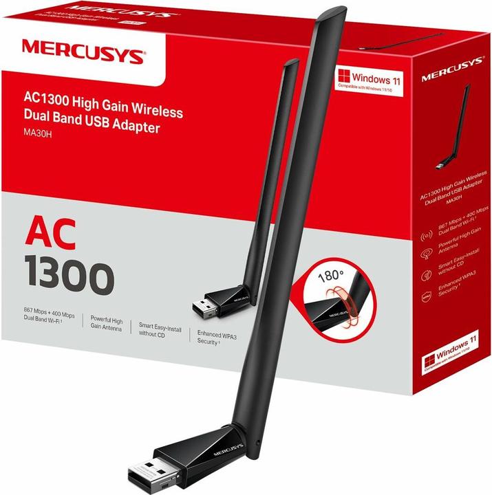 Immagine prodotto Mercusys Adattatore USB Wi-Fi ad alto guadagno TP-LINK MA30H AC1300 (USB)