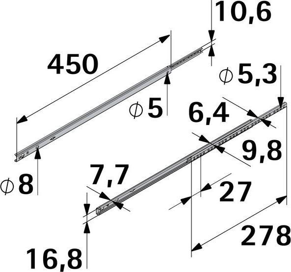 Produktbild Hettich Schubladenschiene Teilauszug 450 mm verzinkt 9136699 2 Stück