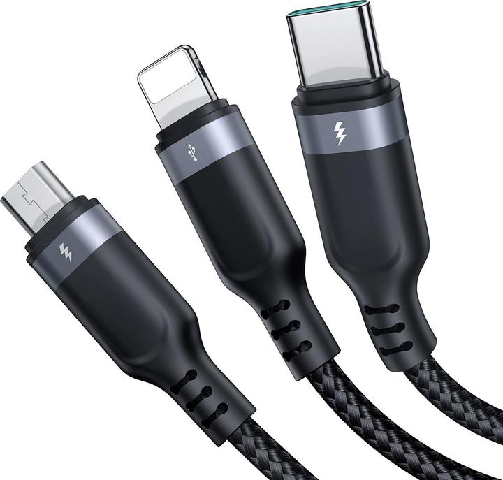Produktbild Joyroom Multi-Use Series S-A18 3in1 USB-A – Lightning /USB-C/Micro-USB-Kabel 1,2 m – Schwarz (1.20 m, USB 3.2 Gen 1)