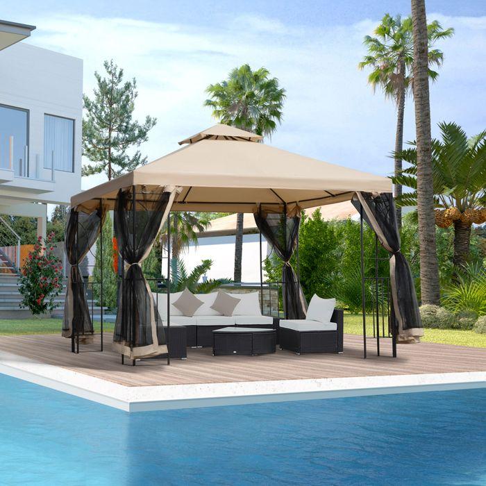 Immagine prodotto Swisshandel24 Padiglione da giardino Padiglione resistente alle intemperie con 4 ripiani Metallo + poliestere (298 cm, 298 cm)
