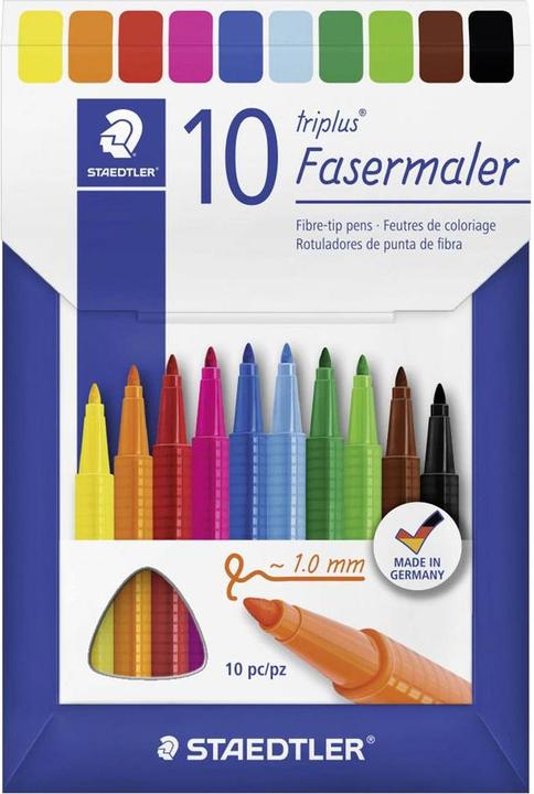 Produktbild Staedtler triplus color 323 Dreikantiger Fasermaler Kartonetui mit 10 Stück, sortiert (10 Farben, 10 x)