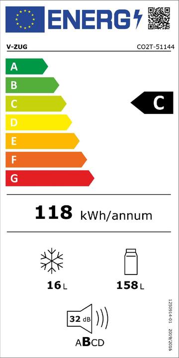 Energy Label V-Zug Cooler V2000 122KG 5114400000 (173 l)