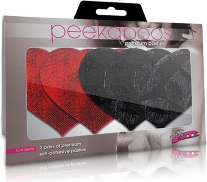 Image du produit Peekaboos Stolen Kisses Hearts Self Adhesive Pasties, Red/Black, Set of 2