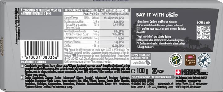 Image du produit Cailler Crémant Tablette Chocolat Noir (100 g)