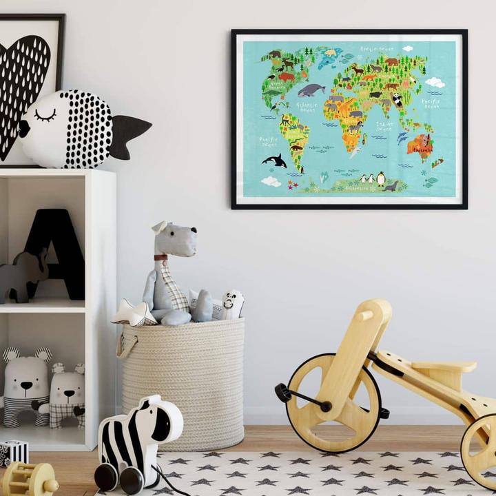 Image du produit Trenddeko Carte du monde des animaux pour enfants (120 x 100 cm)