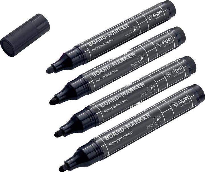Produktbild Sigel Non-permanent Marker 4 Stück, Schwarz (Schwarz, 3 mm, 4 x)
