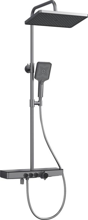 Emke Système de Douche Thermostatique, Douchette+Douche de Tête+Sortie Inférieure, Métal Noir