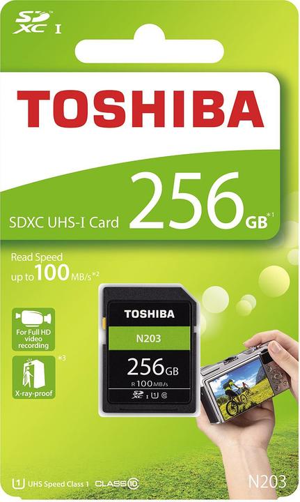 Actual product image Toshiba Exceria SDXC Memory Card N203, 256 GB, Class 10 / UHS U1 (256 GB, SDXC, U1, UHS-I)