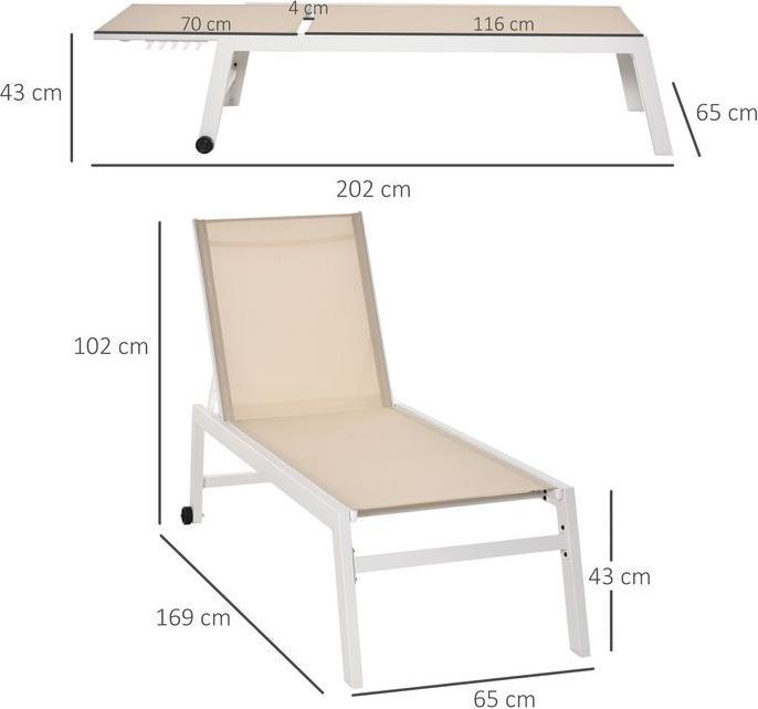 Immagine prodotto Swisshandel24 Lettino prendisole, lettino da giardino, schienale a 5 livelli, alluminio, bianco crema, 169 x 65 x (169 cm)