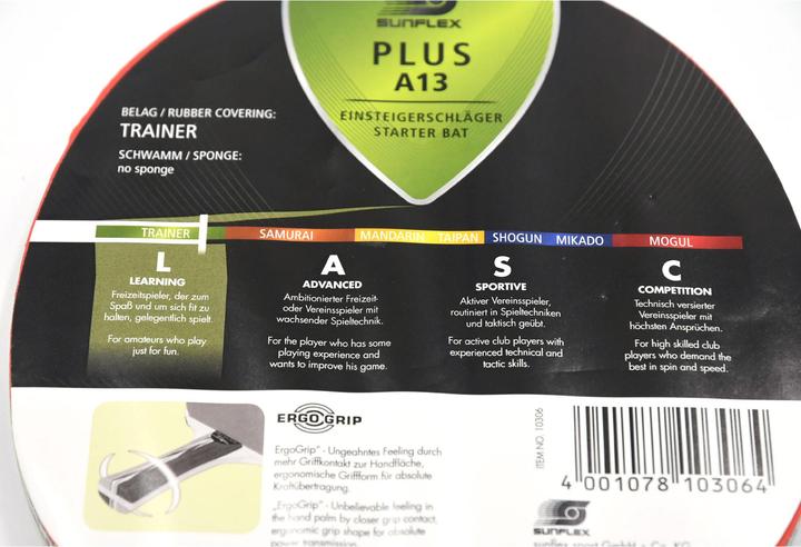 Actual product image Sunflex Table Tennis Racket Plus A