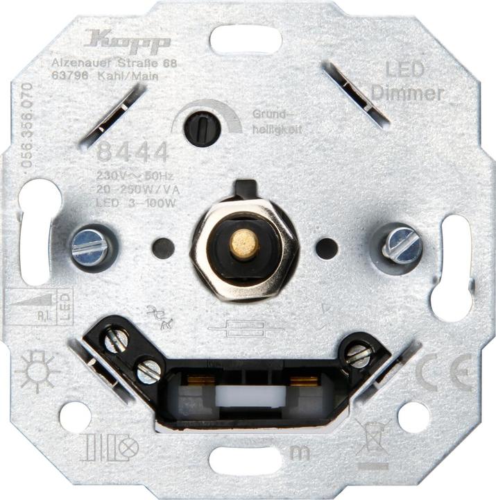 Kopp Interrupteur poussoir inverseur / variateur LED pour lampes à incandescence et halogènes 230 V.
