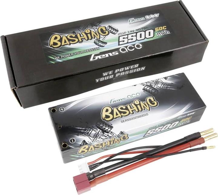 Produktbild Gens Ace Battery Lipo 5500mAh 2S 7.4V 60C HardCase RC 10# car with T-plug (7.40 V, 5500 mAh)