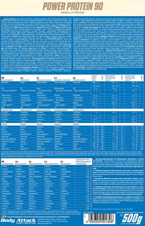 Nutritional values and ingredients Body Attack New Power Protein 90 (2000g can) (Cookies, 1 pcs., 2000 g)