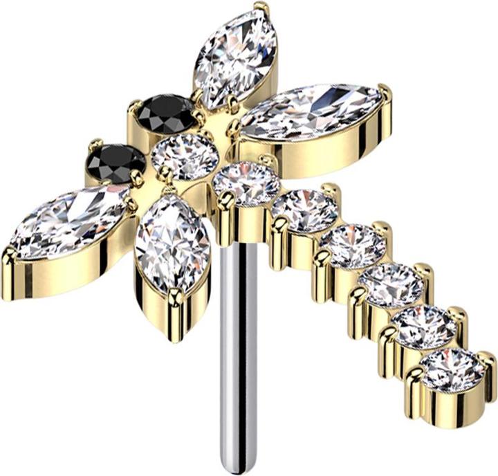 Produktbild Star Piercing Threadless Libelle vergoldet Kristalle silber (ohne Messing, Titan G23)