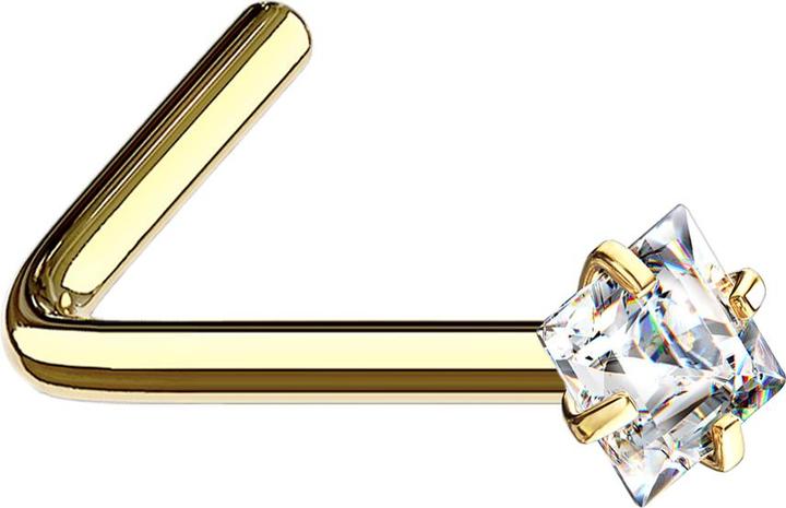Produktbild Star Piercing Nasenstecker gewinkelt vergoldet quadratischer Kristall silber gefasst (ohne Messing, Chirurgenstahl 316L)