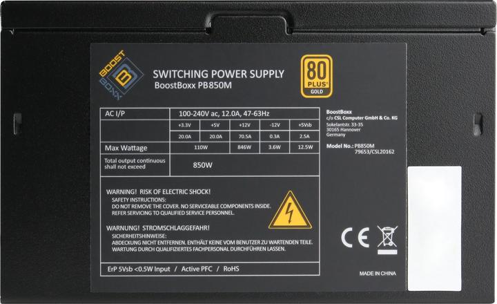 Produktbild CSL 850 Watt BoostBoxx Power Boost, Full-Modular, 91% Effizienz, 80 Plus Gold zertifiziert (850 W)