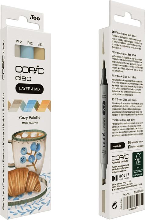 Actual product image Copic CIAO - Brand (Cozy Palette. B-32 Pale Blue, E-53 Raw Silk, W-2 Warm Gra, 6 mm, 3 x)