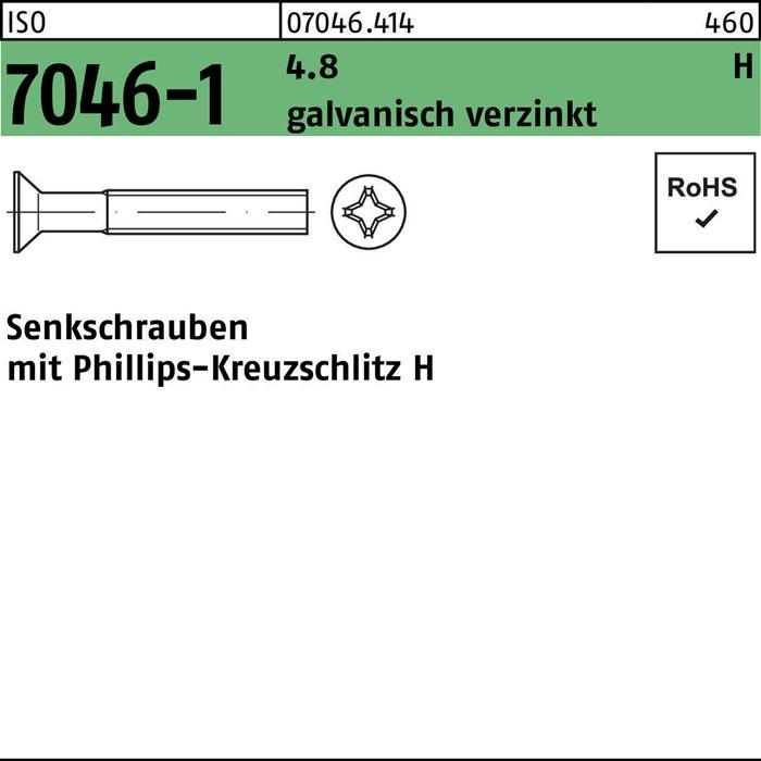 Actual product image Countersunk screw ISO 7046-1 w.cross recess-PH M 4 x 50 -H 4.8 galvanised (200 Screws per piece)