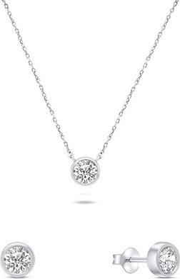 Actual product image Brilio Silver - Modern silver jewellery set with zircons SET220W (earrings. necklace)