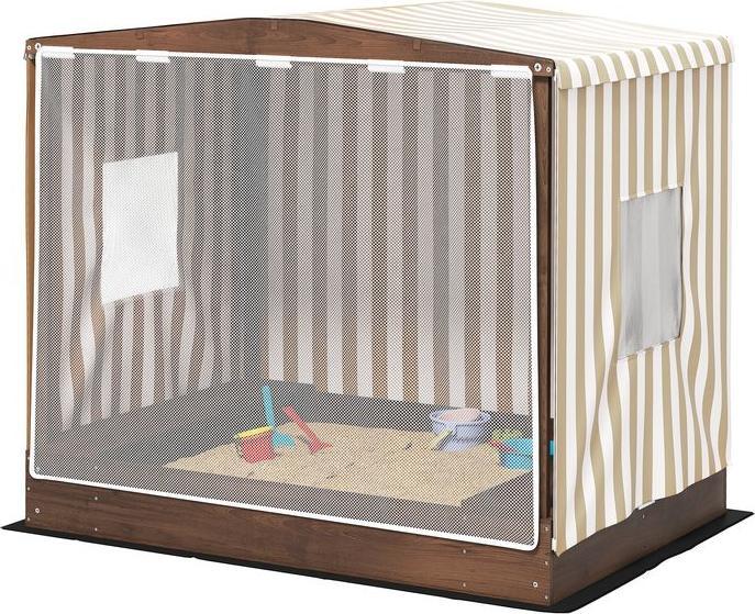 Produktbild Swisshandel24 Sandkasten mit Vordach und Netztür 142 x 101,5cm Sandkiste aus Holz mit Sitzbank