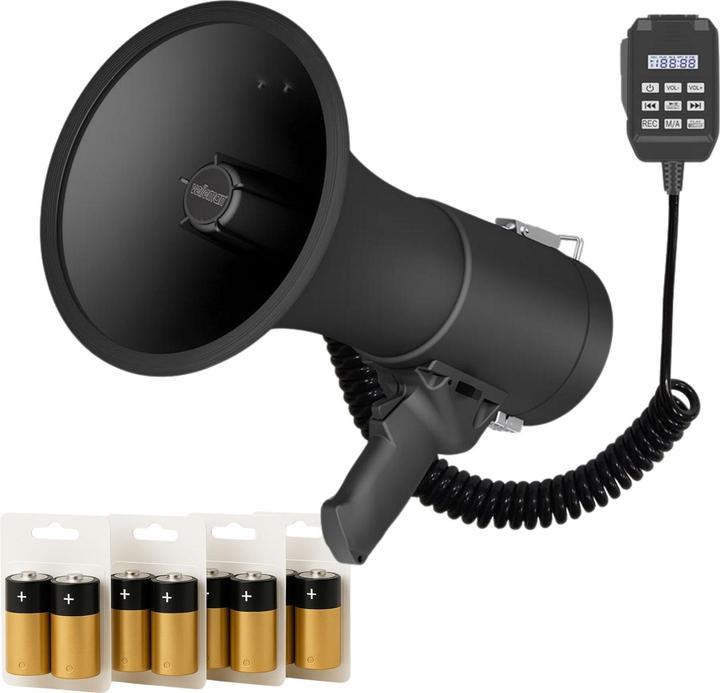 Image du produit Velleman Set (MP66S+ LR14*4) mit leistungsstarkem 50-W-Megaphon mit Sirene und 8 x 1,5-V-Alkali-C-Batterien (Porte-voix)