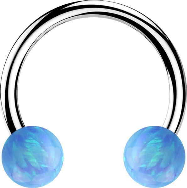 Produktbild Star Piercing Micro Circular Barbell silber mit zwei Kugeln Opal hellblau (ohne Messing, Chirurgenstahl 316L)