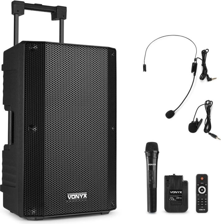 Eminence met Bluetooth - Vonyx VSA500BP - 800 Watt - Partybox - 2 draadloze mics - 1 heaset mic (Aktiv)