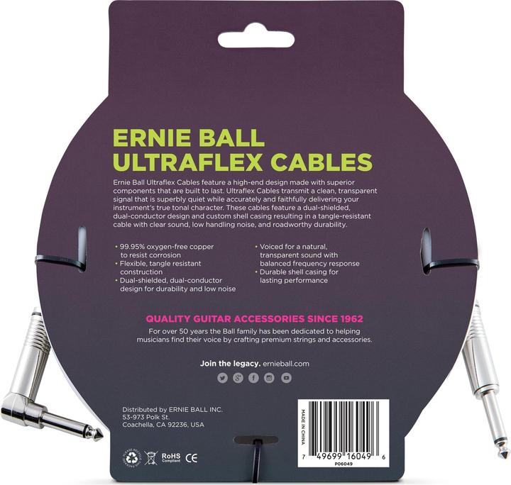 Image du produit Ernie Ball P06049 Câble audio 3,05 m 6,35 mm Blanc (3.05 m)