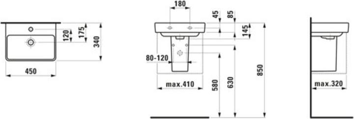 Image du produit Laufen Lave-mains PRO S 450x340mm avec trop-plein sans robinetterie blanc (340 mm, 450 mm)