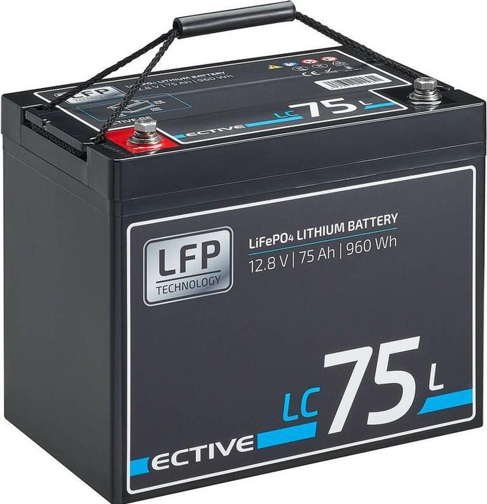 Image du produit Ective Batterie au lithium 12V 75Ah LiFePO4 Batterie d'alimentation BMS Camping-car (12 V, 75 Ah)